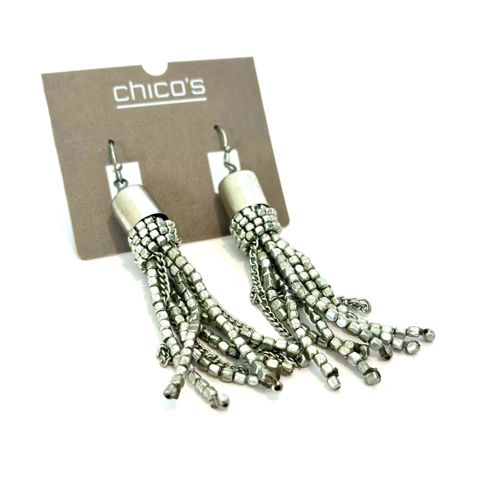 CHICO’s | NWT Silver Knockout-Knotted Silver Bead Tassel 2” Hook Earrings